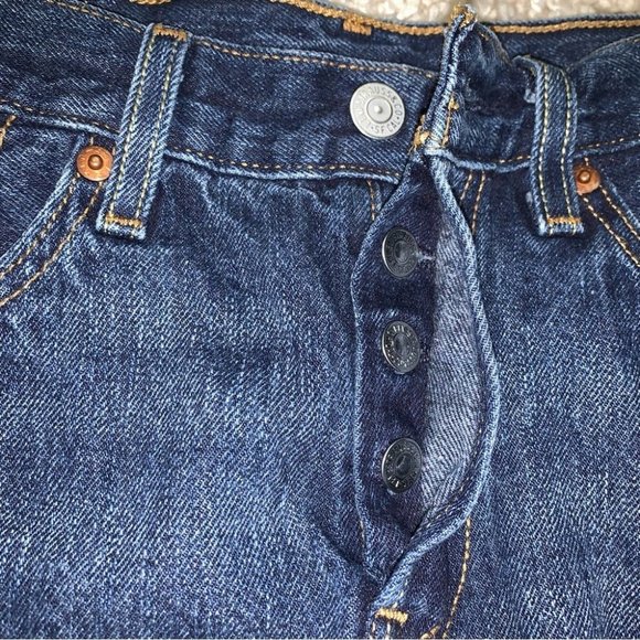 Levi’s 501 Cut Off Jean Shorts  Button Fly Dark Blue Wash Denim Women'sSize 24 - Picture 5 of 9